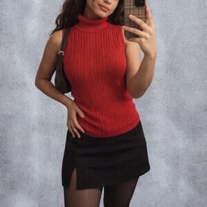 2000s Relativity NWT Red Sleeveless Cable Knit Turtleneck Sweater Top Small